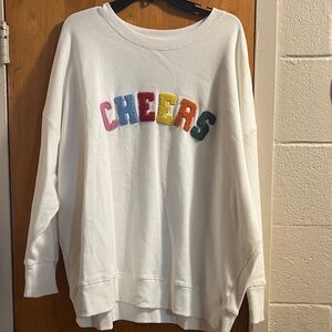 Maurices White Sweater with Multicolor 'Cheers' Design